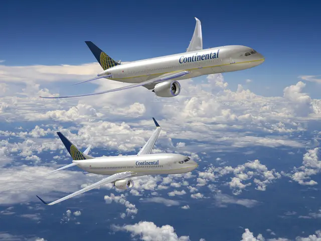 In this picture we can see there are two airplanes flying in the sky.